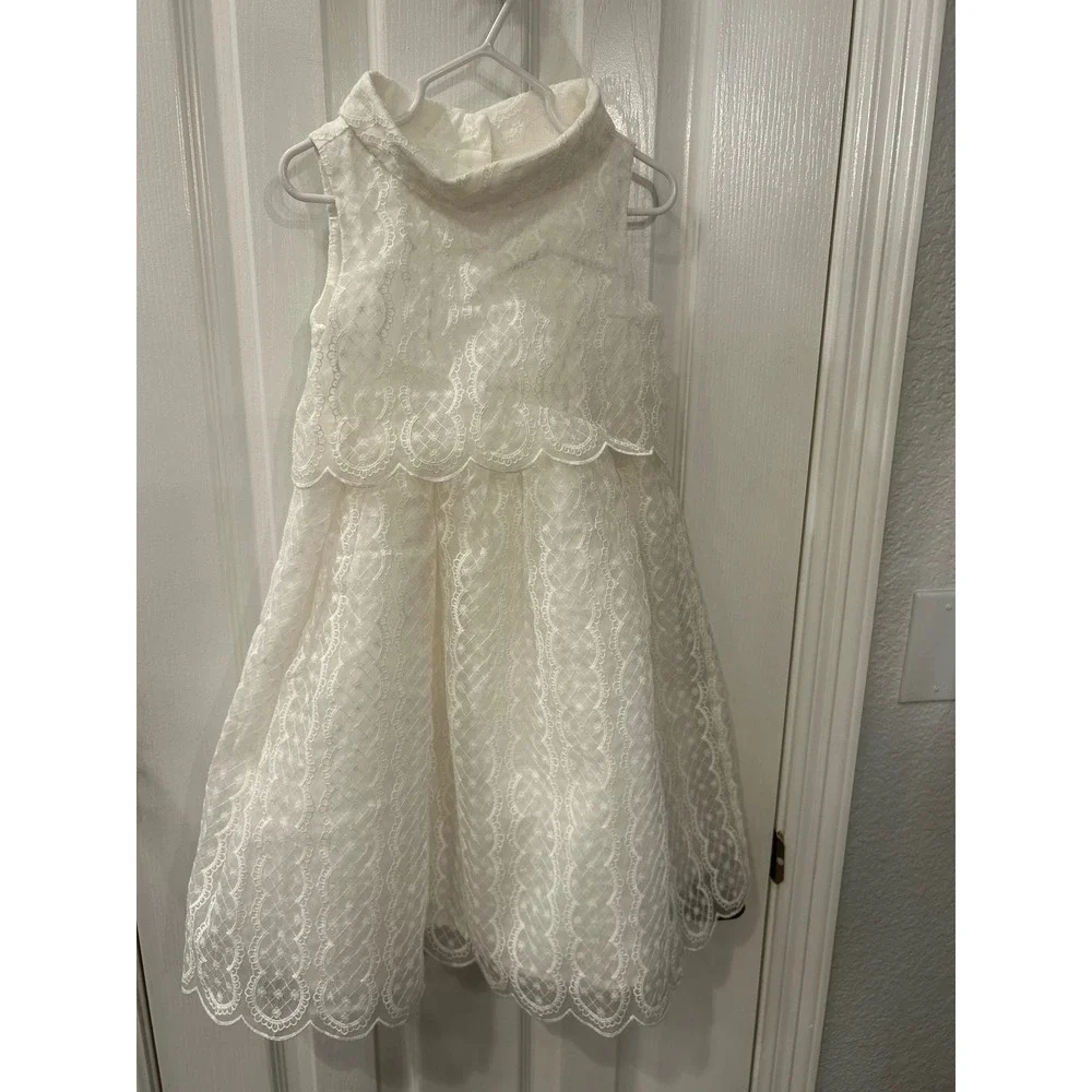Janie & Jack Lace Special Occasion Dress White Sleeveless Tiered Scalloped Hem